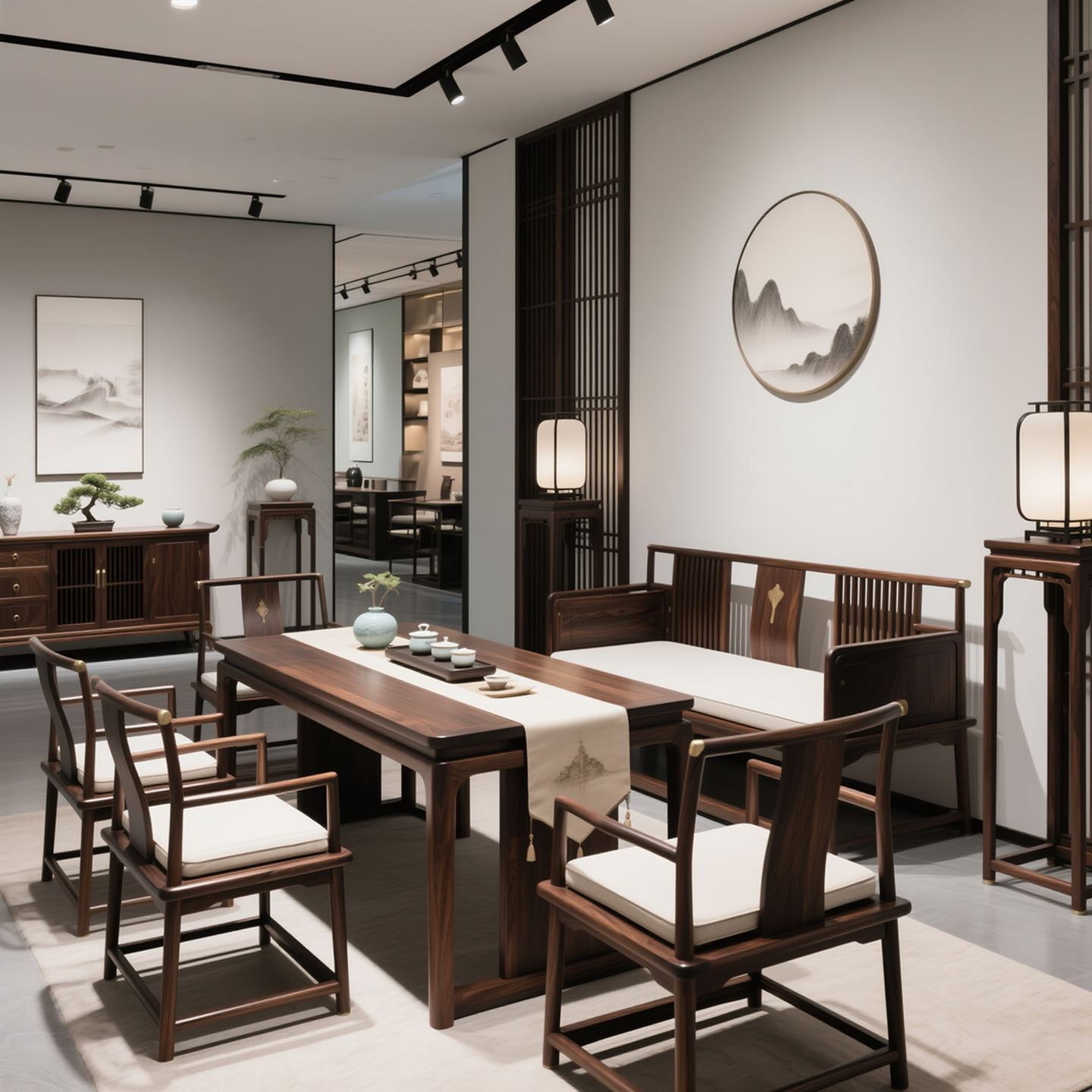 新中式罗汉床茶桌组合北美黑胡桃木实木功夫茶台茶室办公室泡茶桌