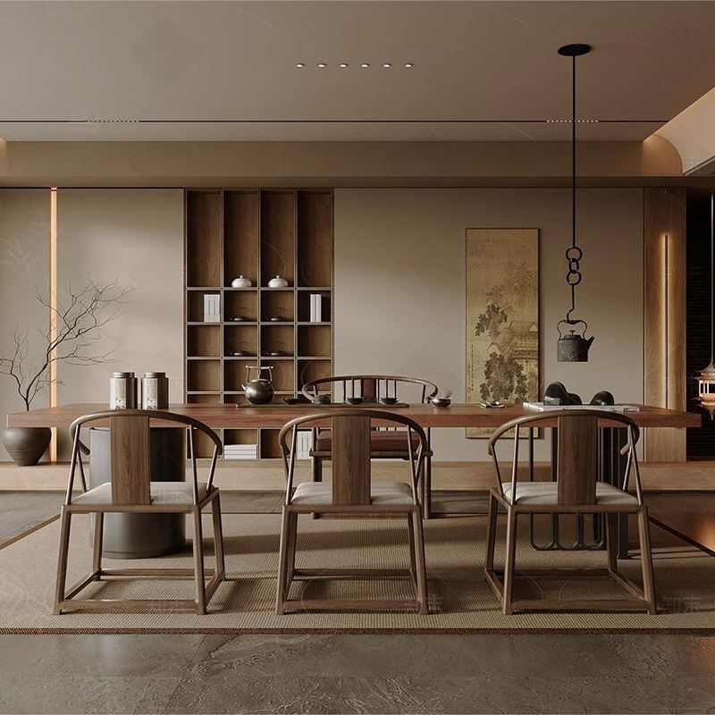 新中式实木茶桌椅组合宋式风禅意茶空间茶室茶台泡茶桌全屋定制