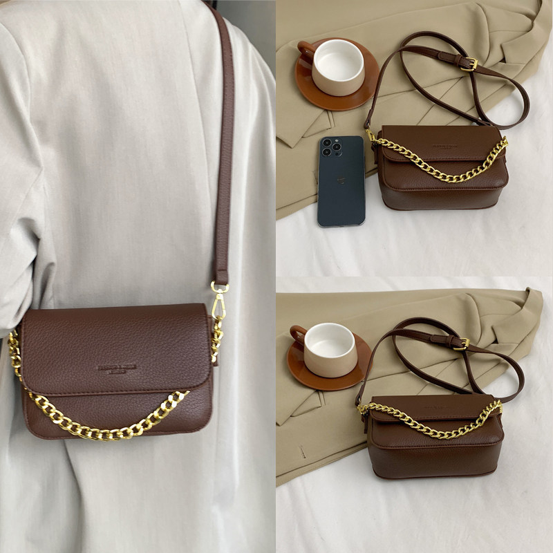 复古质感小方包女秋冬季新款时尚荔枝纹百搭单肩斜挎皮包日常通勤