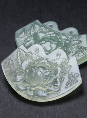 33x49mm天然岫玉牡丹花吊坠 DIY古风璎珞压襟毛衣链配饰