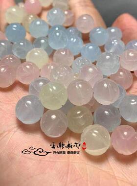 冰种三彩摩根石珠散珠玉石手链脚链项链三色玉莲花摆件人物东南亚