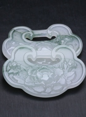 35x52mm天然天山翠牡丹锁吊坠 DIY古风璎珞压襟毛衣链配饰