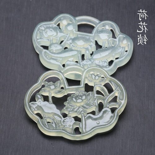 0x52mm天然岫玉镂空荷花锁