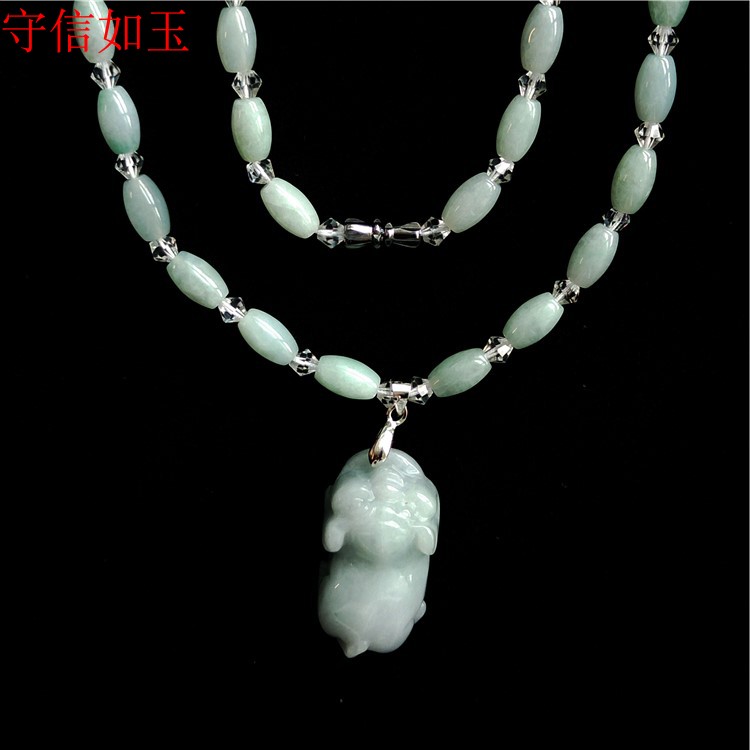 翡翠玉佛吊坠女款笑猪天然A货发财猪公玉坠项链缅甸油青色佛挂件