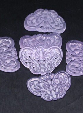 23x32mm淡紫色玉石镂空蝴蝶吊坠  DIY项链压襟耳环配饰