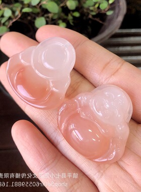新疆金丝玉桃花酿佛公吊坠 樱花粉玉石笑佛玉坠挂件女款项链