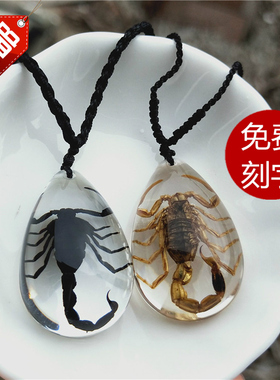 琥珀昆虫标本黑蝎子项链可刻字