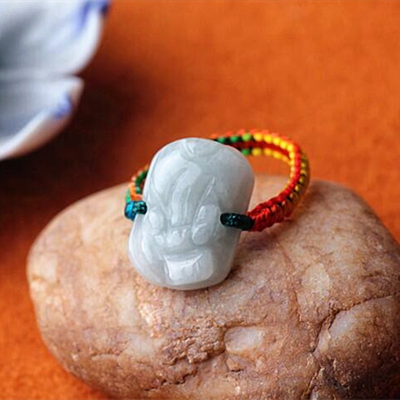 天然翡翠玉石貔貅戒指女款编织绳