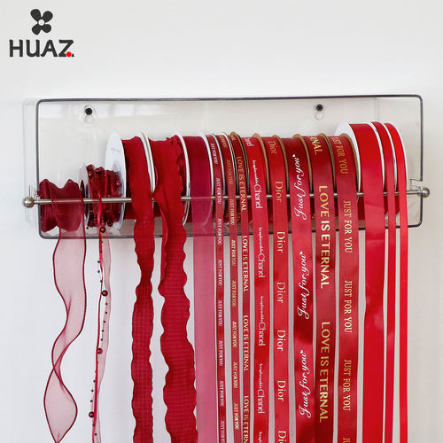 酒红色系丝带鲜花水果礼盒彩带