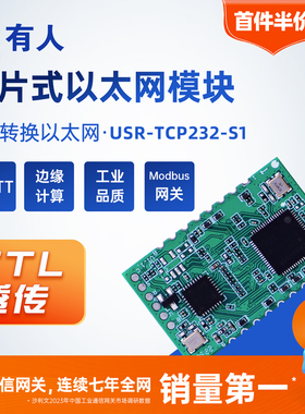 有人TTL转以太网模块ModBus网关JSON上报贴片式串口模块TCP232-S1
