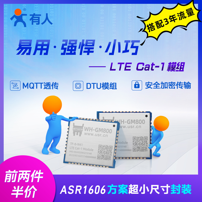 有人4g模块LTE全网通Cat1模组MQTT小尺寸透传ASR1606芯片WH-GM800 电子元器件市场 GSM/GPRS/3G/4G模块 原图主图