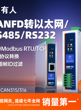 有人CANFD转485串口232以太网USB协议转换Modbus网关分析仪CAN315