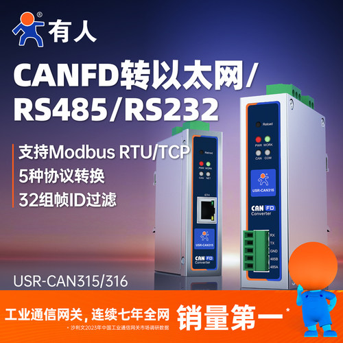 有人CANFD转换器CAN转串口/网口