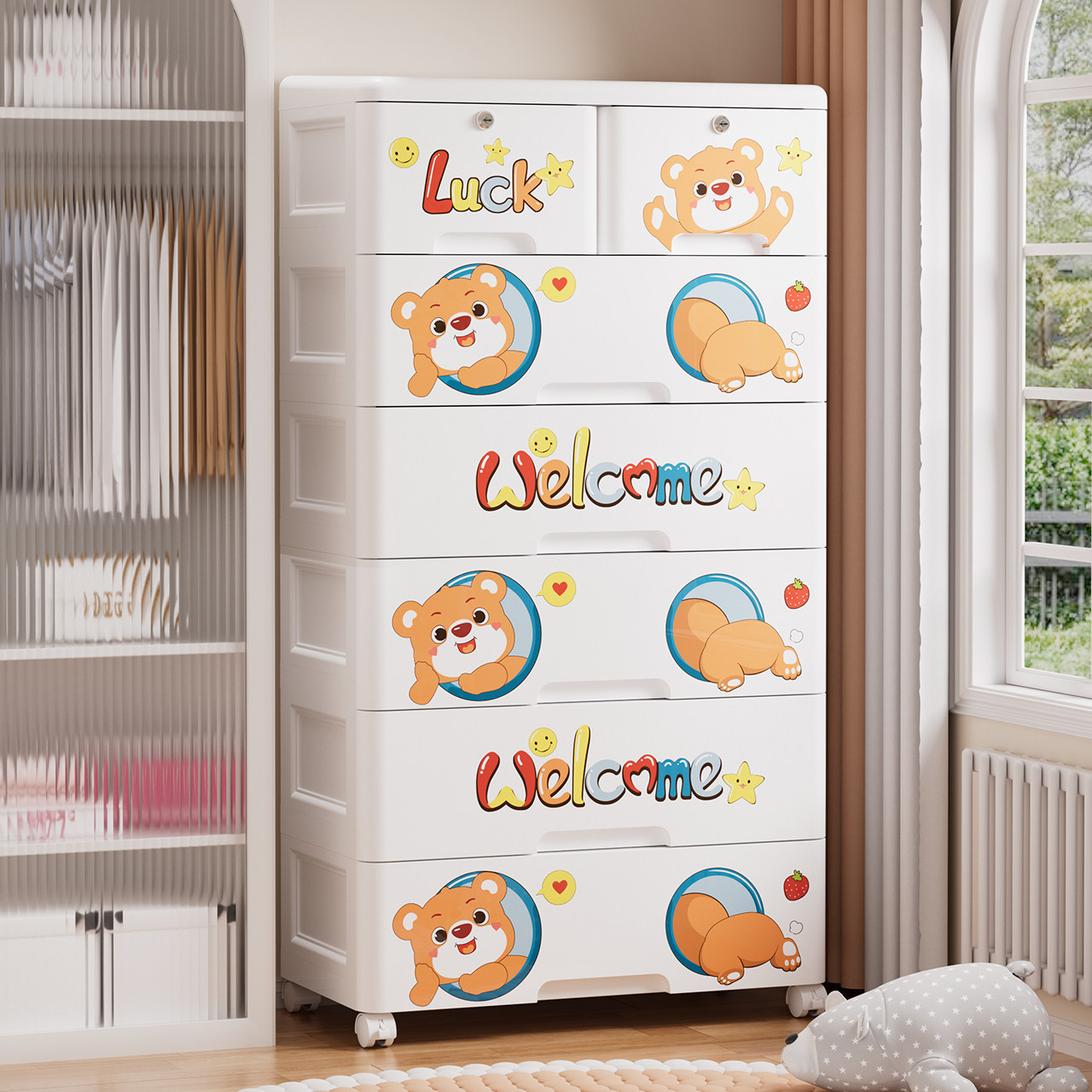 儿童卡通收纳柜多层抽屉式宝宝玩具零食整理柜卧室客厅带轮置物柜,收纳整理,鞋柜,淘宝优惠券,粉丝福利购,淘宝优惠卷