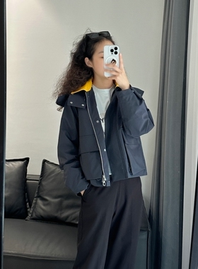 自留款 LP 24秋冬羊皮领双口袋工装防风保暖连帽短款风衣夹克外套