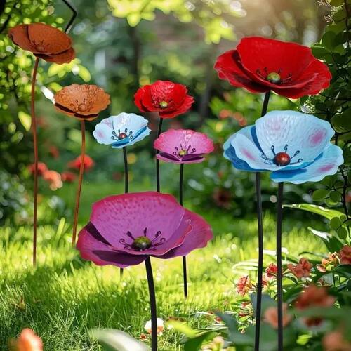 2Pcs Large Garden Metal Flower Stakes Weather-resistant Rust