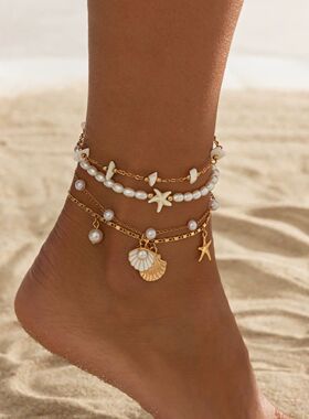 HangZhi Bohemian Starfish Shell Layered Ankle Chain Beach Va