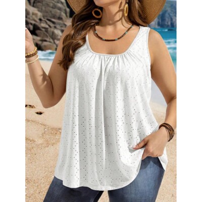 Plus Size Sleeveless Eyelet Embroidered Tank Tops for Women