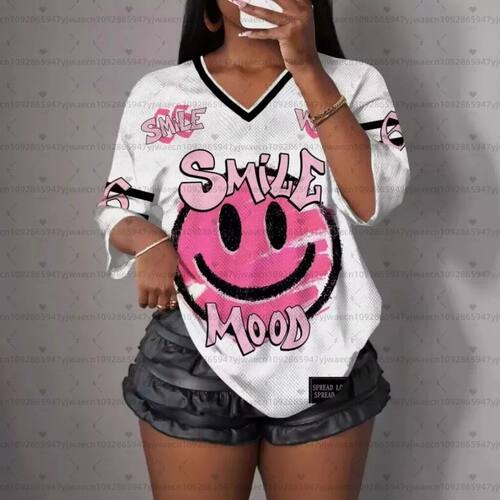 American Style Mesh Short Sleeves Smile Face T-Shirt Men's W