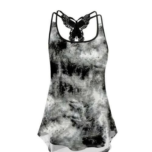 Plus Size 1XL-5XL Print Tank Tops Sexy Sling Shirtd Backless