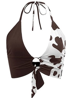 Summer 2025 Heart Print Strappy Sexy Tieback Beach Top for W