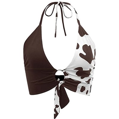 Summer 2025 Heart Print Strappy Sexy Tieback Beach Top for W