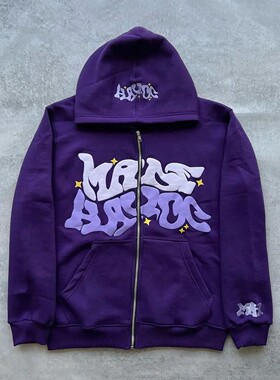 American Retro Star and Letter Printed Zipper Hoodies Women