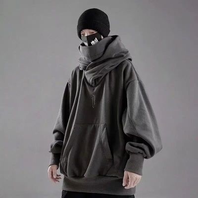 Embroidery Turtleneck Sweatshirt For Men Japanese Ninja Hood