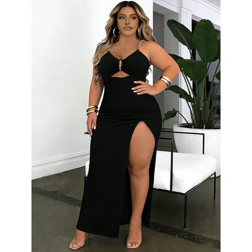 Plus Size Women's Evening Dress Chain Strap Cutout Ruched Bo