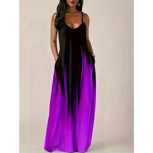 European and American style gradient halter maxi dress, V-ne
