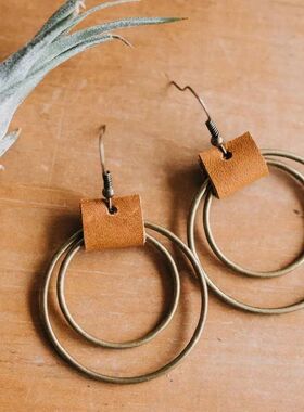 1Pair, Vintage Bohemian earring bronze circle leather earrin