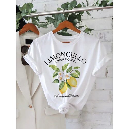 Lemon Letter Print T-shirt Short Sleeve Crew Neck Casual Top