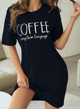 Women's Nightgown Summer Short Sleeve Sleep Shirt Round Neck