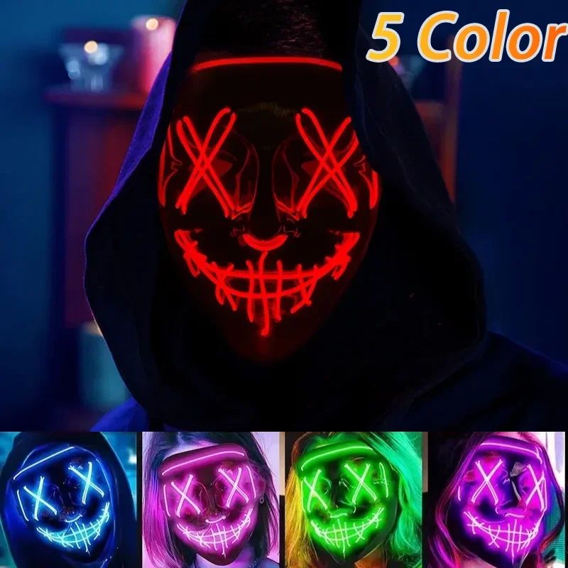 LED Halloween Mask Glow in The Dark Scary Terror Face Cover图片