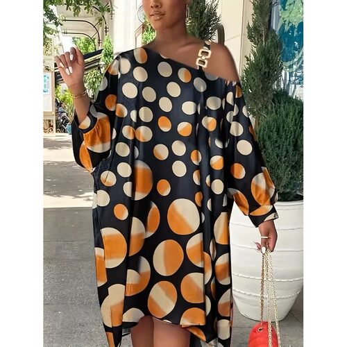 Plus Size 1XL-5XL Women's Casual Round Neck Loose Long Skirt