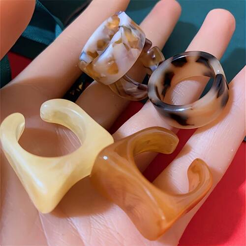 5-piece Bohemian Retro Open Resin Stacked Ring for Women, Ex