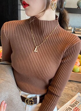 Elegant Solid Basic Knitted Tops Women Turtlneck Sweater Lon