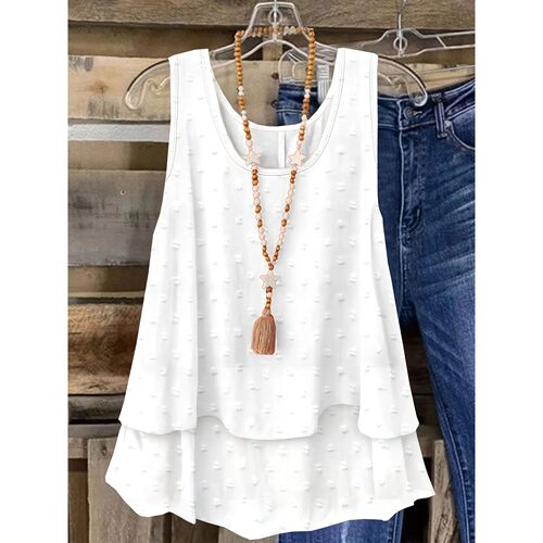 Women Solid Double Layer Fake Two Piece Sleeveless Vest Summ