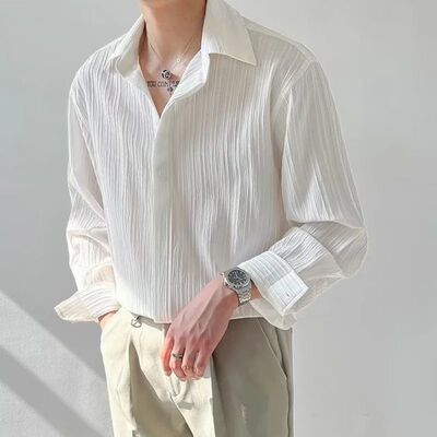 Black Apricot White Long-sleeved Shirt Men Fashion Social Me