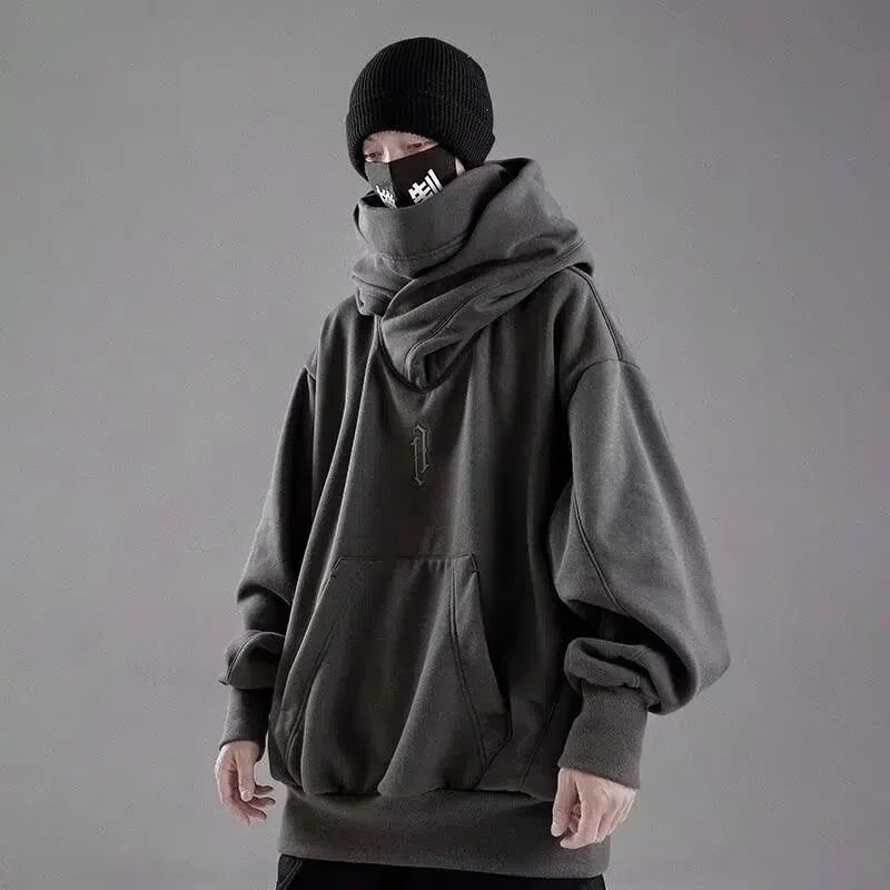 Embroidery Turtleneck Sweatshirt For Men Japanese Ninja Hood