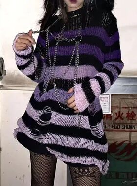 New Autumn Punk Gothic Long Unisex Sweater Women Striped Coo