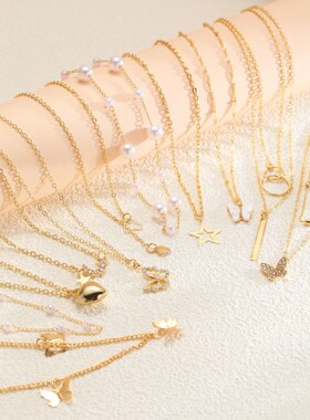 11 Pcs Women's Zircon Necklace Set Gold Color Fashion Love H