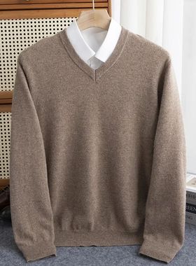 100% Pure Merino wool Sweater Men's V-Neck Pullovers Knit La