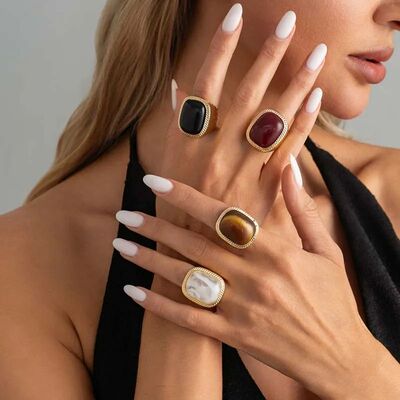 Vintage Style Dyed Gemstone Square Open Rings for Women Men