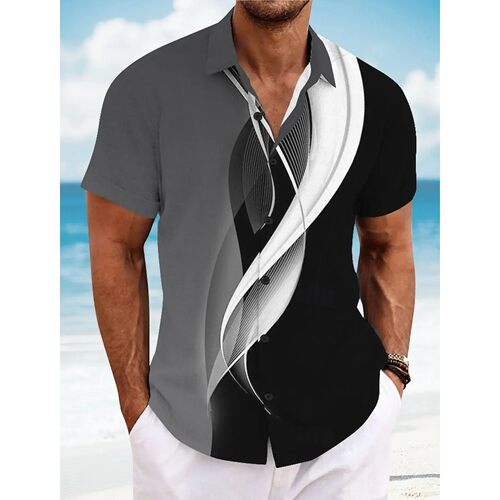 2025 Summer Men's Geometric Line Abstract Art Shirts Short S
