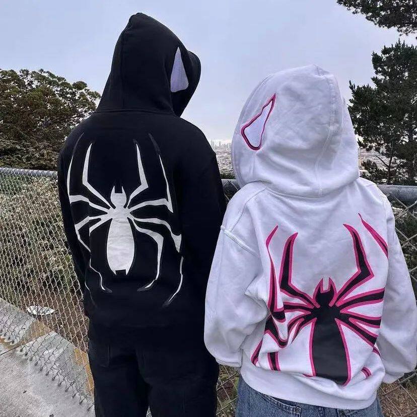 Full Zip Up Spider Hoodie Women Men Streetwear Harajuku Grap