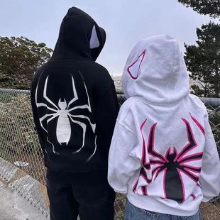 Full Zip Up Spider Hoodie Women Men Streetwear Harajuku Grap