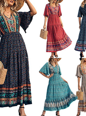 2023 Summer New Explosive Women's Bohemian Dress Beach Vacat