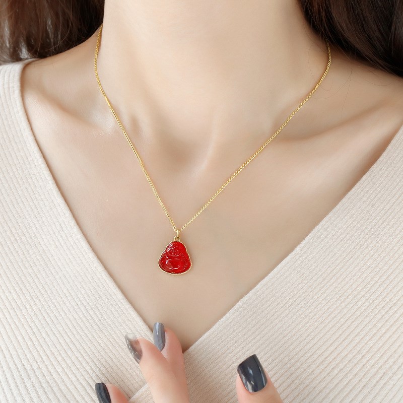 Pearl Buddha Pendant Necklace Womens Smiling Maitreya Buddha