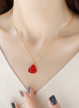 Pearl Buddha Pendant Necklace Womens Smiling Maitreya Buddha